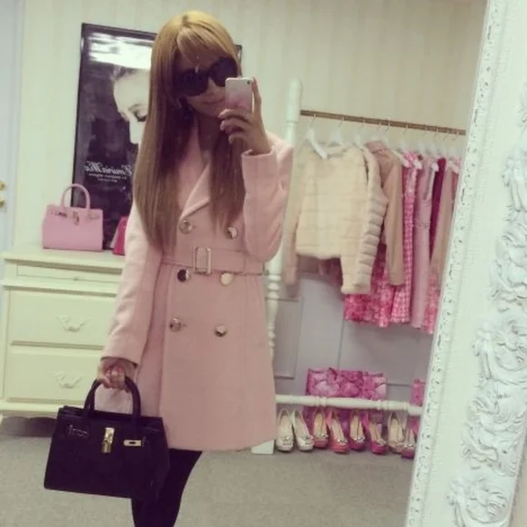Emiriawiz Gyaru Pink Double Breasted Coat With Matching Belt
